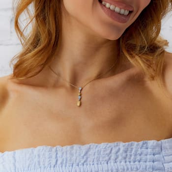 "Azure" 18kt Gold, diamonds and aquamarine dainty long necklace