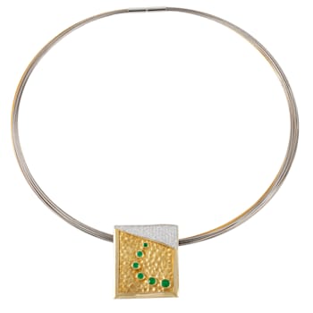 Modern 18K Emerald and Diamond Pendant