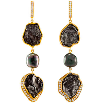 Authentic Sikhote-Alin Meteorite and Diamond 14K Earrings