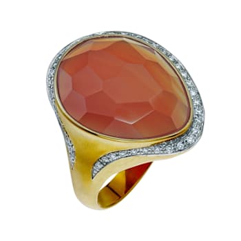 Carnelian Agate and Diamond 18K Yellow Gold Ring
