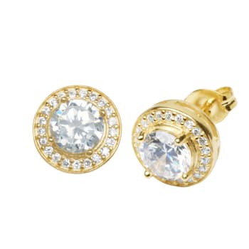 18K Yellow Gold Plated Sterling Silver Cubic Zirconia Classic Halo Stud Earrings