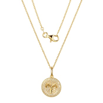 18K Yellow Gold Plated Cubic Zirconia Zodiac Sign Pendant Necklace, 18"