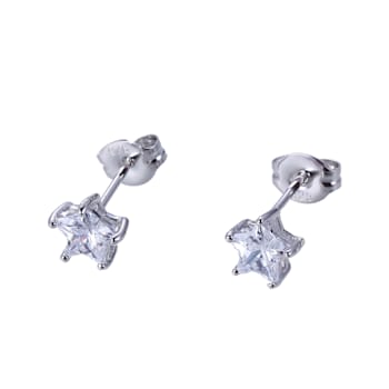 Rhodium Sterling Silver Cubic Zirconia 5mm Star Cut Stud Earrings