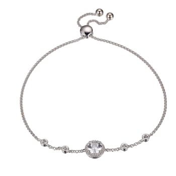 Sterling Silver Created White Sapphire round halo and bezel bolo bracelet