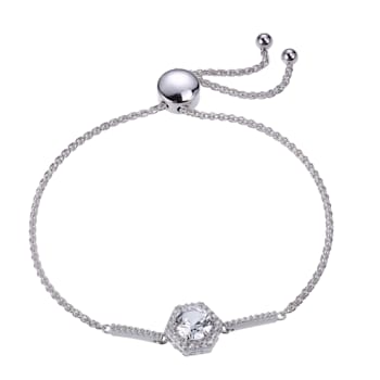 Sterling Silver Created White Sapphire hexagon center bolo bracelet