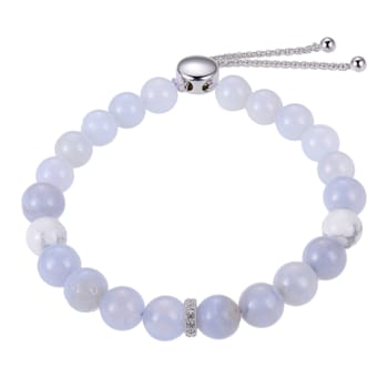 SILVER G BLUE LACE AGATE AND HOWLITE BEADS WITH CREATED WHITE SAPPHIRE
DISK BOLO BRACELET