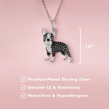 Rhodium Over Sterling Silver Boston Terrier Pendant with Chain