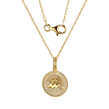 18K Yellow Gold Plated Cubic Zirconia Zodiac Sign Pendant Necklace, 18"