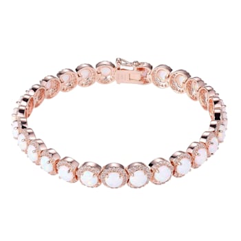 Sterling Silver Rose Gold Plated Created Opal and Created White Sapphire
bracelet 7.25"