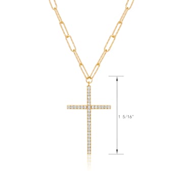 Yellow Gold Plated Sterling Silver Cubic Zirconia Cross Paper Clip
Necklace, 18" + 3" Extension