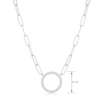 925 Sterling Silver Cubic Zirconia Lined Circle Paper Clip Necklace,
18" + 2" Extension