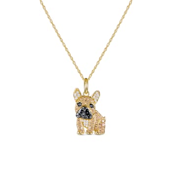 18K Two-tone Gold Over Sterling Silver French Bulldog Pendant with Chain