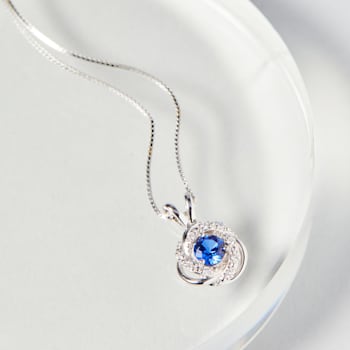 Lab Grown Diamond and Created Blue Sapphire 925 Sterling Silver Love
Knot Pendant Necklace
