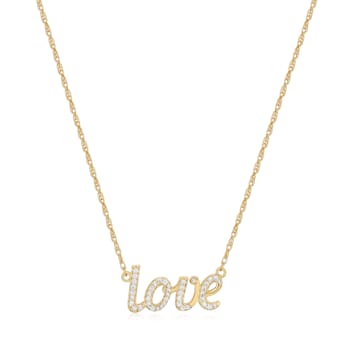 18K Yellow Gold Sterling Silver Cubic Zirconia "Love" Pendant Necklace