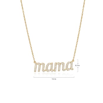 18K Yellow Gold Sterling Silver Cubic Zirconia "Mama" Pendant Necklace