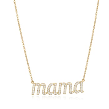 18K Yellow Gold Sterling Silver Cubic Zirconia "Mama" Pendant Necklace