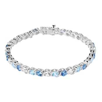 Sterling Silver Created White Sapphire, Swiss Blue Topaz and Sky Blue
Topaz Bracelet 7.25"