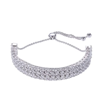 Sterling Silver Created White Sapphire three row bolo bracelet