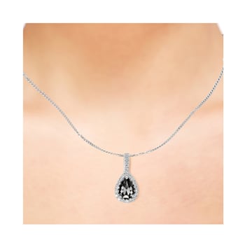 Black and White Diamond Halo Pendant With Chain Pear Drop in 14K White
Gold With Chain (1.41 Cttw)
