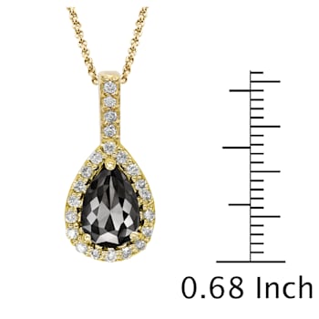 Black and White Diamond Halo Pendant Pear Drop in 14K Yellow Gold With
Chain (1.25 Cttw)