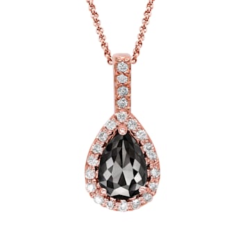 Black and White Diamond Halo Pendant With Chain Pear Drop in 14K Rose
Gold With Chain (1.41 Cttw)