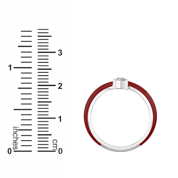 Red Enamel and Lab Diamond Ring In Sterling Silver