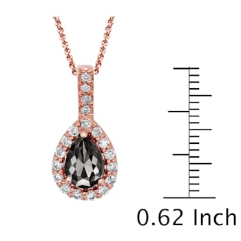 Black and White Diamond Halo Pendant Pear Drop in 14K Rose Gold With
Chain (0.77 Cttw)