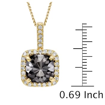 Black Diamond Round White Diamond Halo Pendant With Chain In 14k Yellow
Gold 2.78ctw Cushion Shape