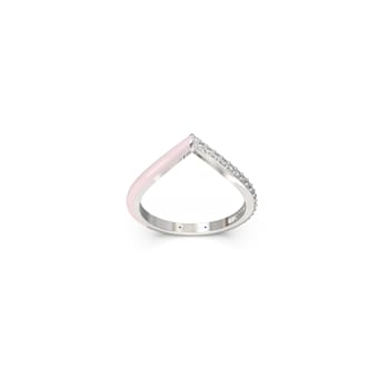 Pink Enamel Chevron Lab Diamond Ring In Sterling Silver