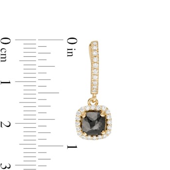 Cushion Cut Black Diamond & Round White Diamond Huggie Hoop Earrings
In 14k Yellow Gold - 3 Cttw