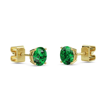 10 Karat Yellow Gold Emerald Stud Earrings For Women