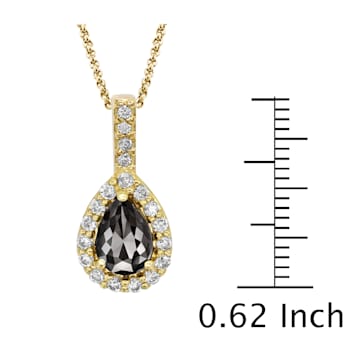 Black and White Diamond Halo Pendant Pear Drop in 14K Yellow Gold With
Chain (0.77 Cttw)