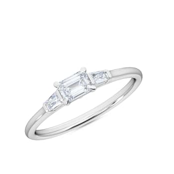 0.30Ct Petite Horizontal Emerald Cut Ring with Baguettes on side Lab
Grown Diamond in 14K gold