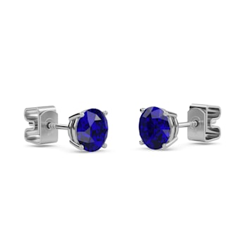 10 Karat White Gold Blue Sapphire Stud Earrings For Women