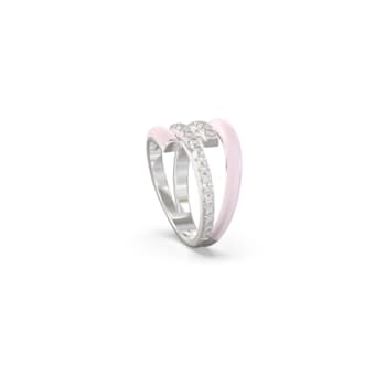 Pink Enamel and Lab Diamond Wrap Ring In Sterling Silver