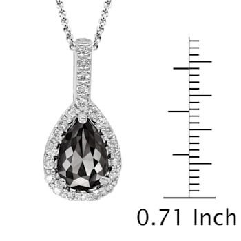 Black and White Diamond Halo Pendant With Chain Pear Drop in 14K White
Gold With Chain (1.41 Cttw)