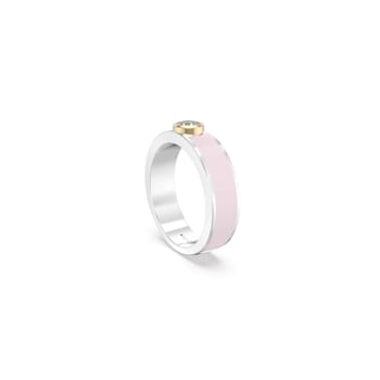 Pink Enamel and Lab Diamond Ring In Sterling Silver