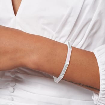 Pink Enamel Bangle Bracelet in Sterling Silver 2.24ctw