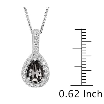 Black and White Diamond Halo Pendant With Chain Pear Drop in 14K White
Gold (0.77 Cttw)