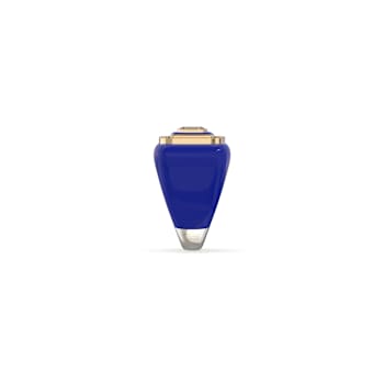 Blue Enamel and Lab Diamond Signet Ring In Sterling Silver