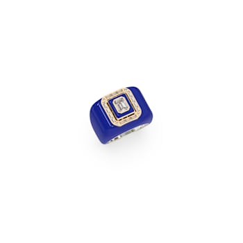 Blue Enamel and Lab Diamond Signet Ring In Sterling Silver