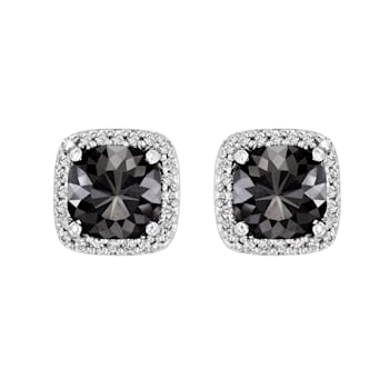 Cushion Shape Black Diamond And Round White Diamond Halo Studs In 14k
White Gold (5.60 Cttw)