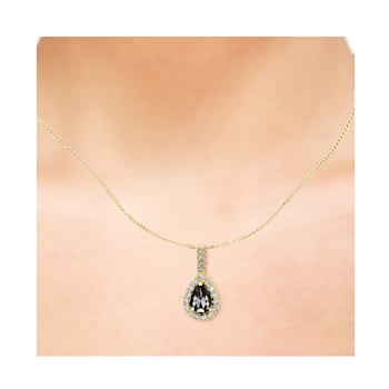 Black and White Diamond Halo Pendant Pear Drop in 14K Yellow Gold With
Chain (0.77 Cttw)