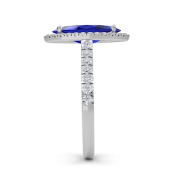 Marquise Blue Sapphire and White Lab Grown Diamond 14K White Gold Ring.