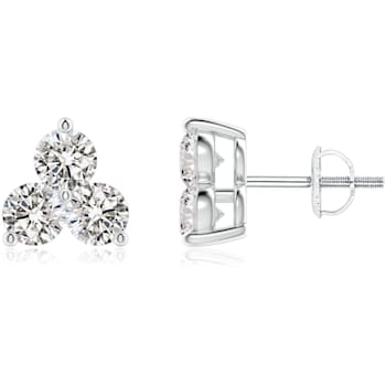 0.50Ctw Three Stone Clover Cluster Earring studs set in 10K White Gold
(F-G - I1).