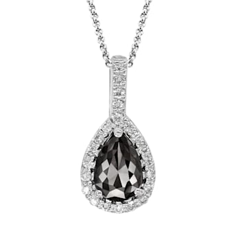 Black and White Diamond Halo Pendant Pear Drop in 14K White Gold With
Chain (1.25 Cttw)