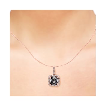 Black Diamond Round White Diamond Halo Pendant With Chain In 14k Rose
Gold 3.81ctw Cushion Shape
