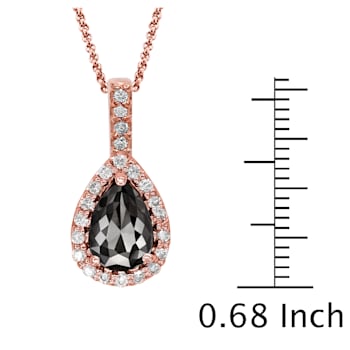 Black and White Diamond Halo Pendant Pear Drop in 14K Rose Gold With
Chain (1.25 Cttw)