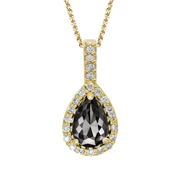 Black and White Diamond Halo Pendant Pear Drop in 14K Yellow Gold With
Chain (1.25 Cttw)