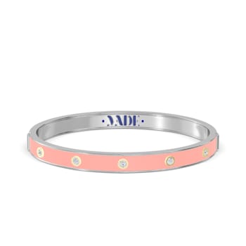 Pink Enamel Bangle Bracelet in 14k Gold Over Sterling Silver 0.6ctw